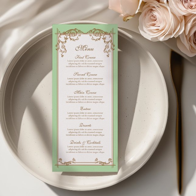 Carte de Menu de Mariage Baroque Menthe (Créateur téléchargé)