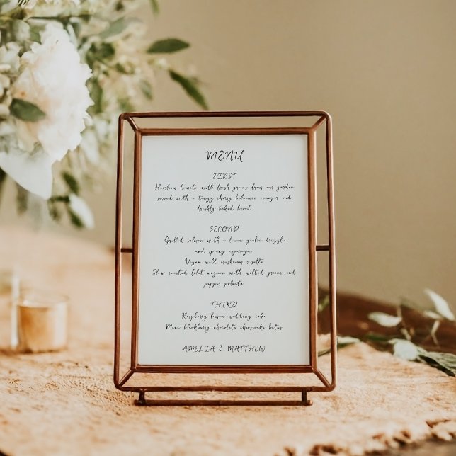 Carte de menu de mariage blanc écriture manuscrite (Créateur téléchargé)