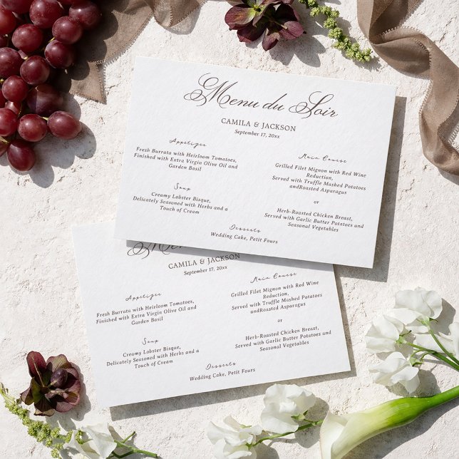 Carte de Menu de Mariage Blanc et Marron Old Money (Créateur téléchargé)