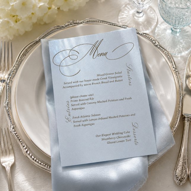 Carte de menu de mariage bleu marron de luxe (Créateur téléchargé)