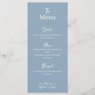 Carte de menu de mariage bleu poussiéreux pour dîn