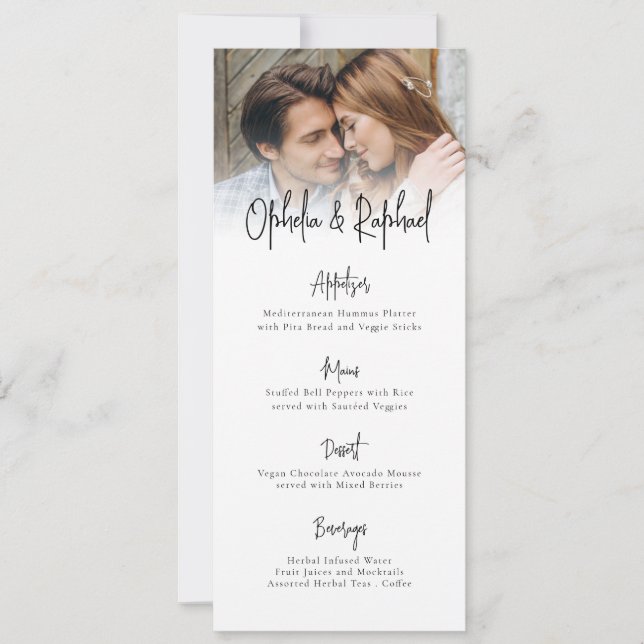Carte de menu de mariage bohème moderne avec écrit (Devant)