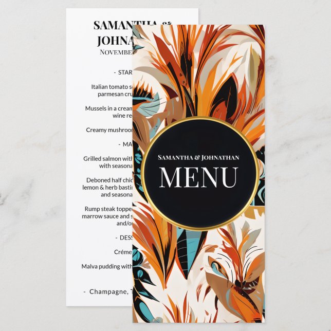 Carte de Menu de Mariage Boho Fleur Tropicale Terr (Devant / Derrière)