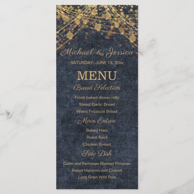 Carte de Menu de Mariage Bokeh avec Guirlande de L (Devant)