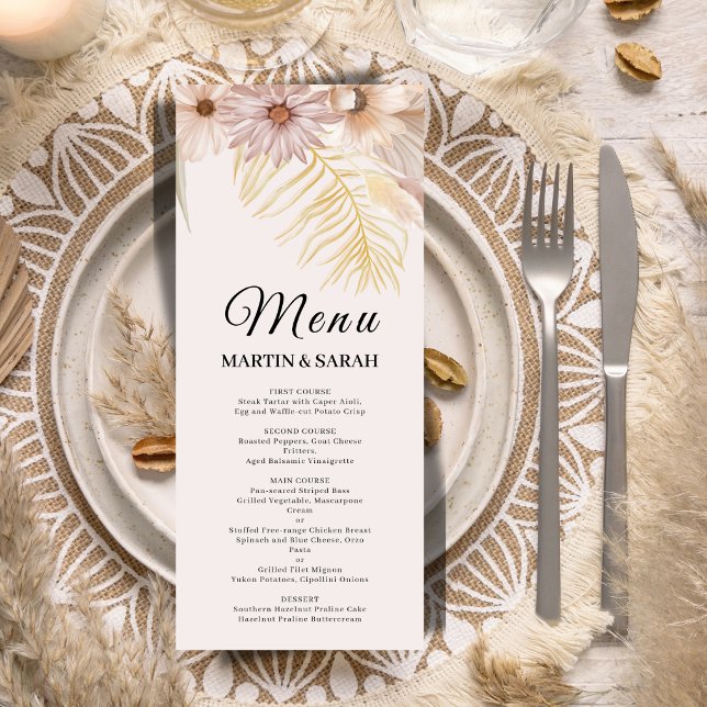 Carte de Menu de Mariage Botanique Bohème Neutre (Créateur téléchargé)