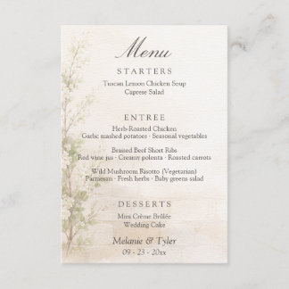 Carte de menu de mariage botanique élégant
