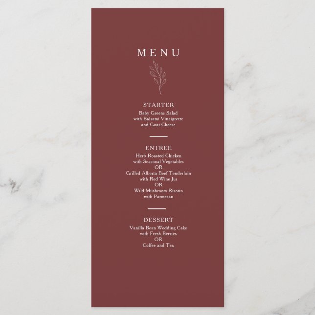 Carte de menu de mariage botanique en terre cuite  (Devant)