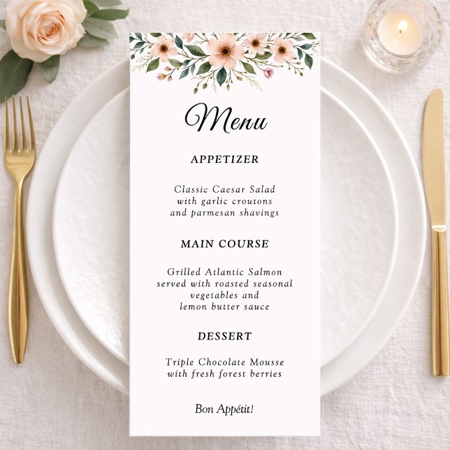 Carte de Menu de Mariage Botanique Fleur de Anémon (Créateur téléchargé)