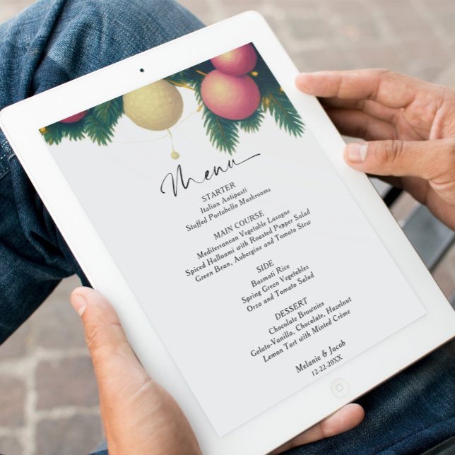 Carte de Menu de Mariage Boules de Noël (Créateur téléchargé)