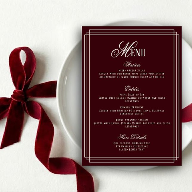 Carte de Menu de Mariage Bourgogne Ancien Argent (Créateur téléchargé)