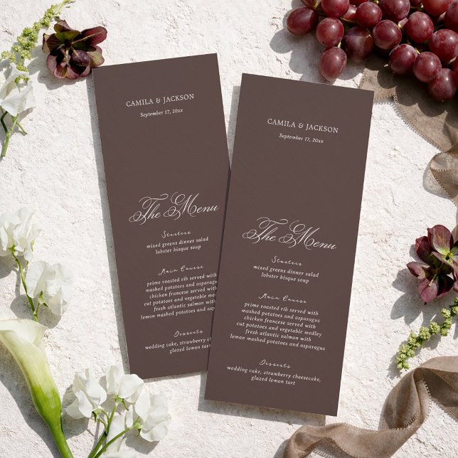 Carte de Menu de Mariage Brun Vieille Fortune (Créateur téléchargé)