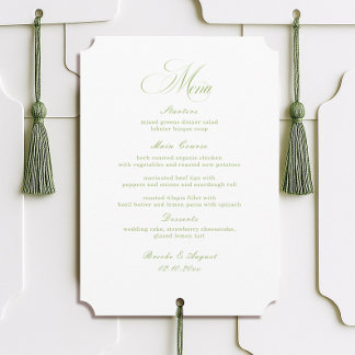 Carte de Menu de Mariage Calligraphiée Blanc et Ve
