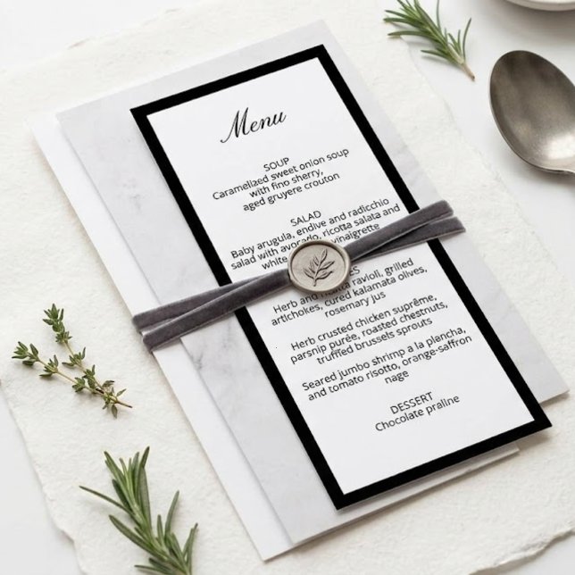 Carte de menu de mariage calligraphiée chic minima (Créateur téléchargé)