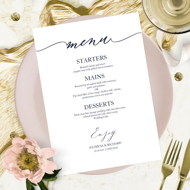 Carte de menu de mariage calligraphiée chic pour a (Créateur téléchargé)