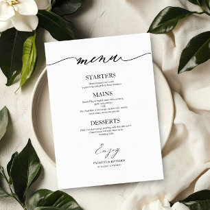 Carte de menu de mariage calligraphiée chic pour a
