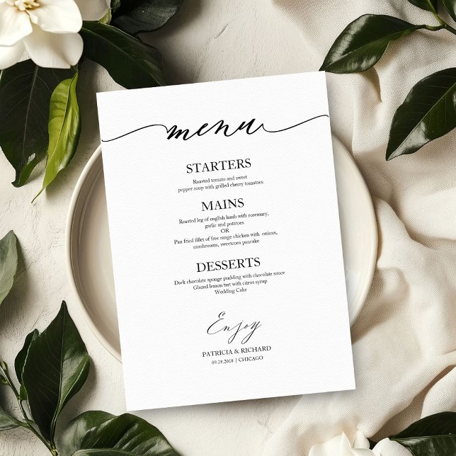 Carte de menu de mariage calligraphiée chic pour a (Créateur téléchargé)
