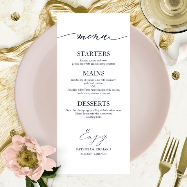 Carte de menu de mariage calligraphiée élégante 4x (Créateur téléchargé)