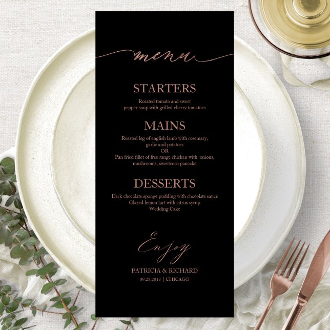 Carte de menu de mariage calligraphiée élégante 4x (Créateur téléchargé)
