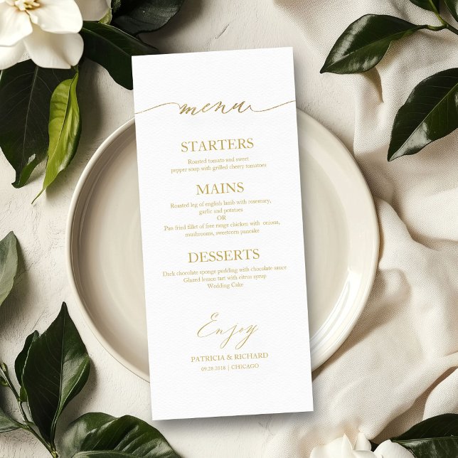 Carte de menu de mariage calligraphiée élégante 4x (Créateur téléchargé)