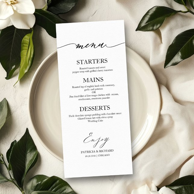 Carte de menu de mariage calligraphiée élégante 4x (Créateur téléchargé)