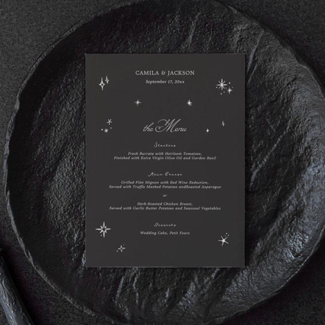 Carte de menu de mariage céleste Halloween noir (Créateur téléchargé)