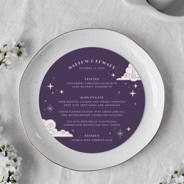 Carte de menu de mariage céleste Lune et Étoiles V (Créateur téléchargé)