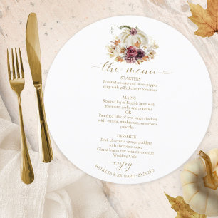 Carte de menu de mariage cercle citrouille tomber