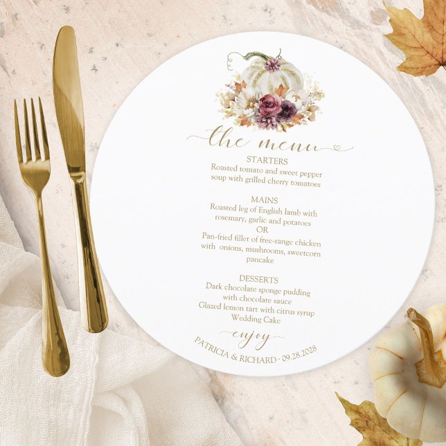 Carte de menu de mariage cercle citrouille tomber  (Créateur téléchargé)