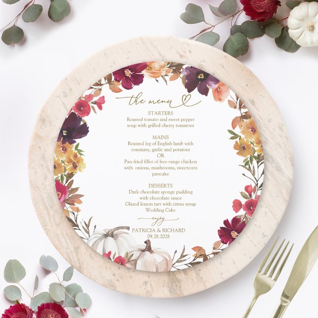 Carte de menu de mariage Cercle de citrouille Tomb (Créateur téléchargé)