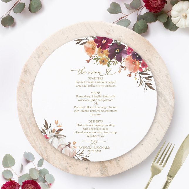 Carte de menu de mariage Cercle de citrouille Tomb (Créateur téléchargé)