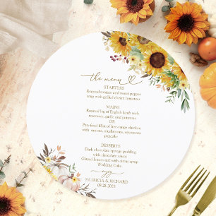 Carte de menu de mariage Cercle de Tournesol Citro