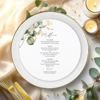 Carte de Menu de Mariage Cercle de Verdure Dorée