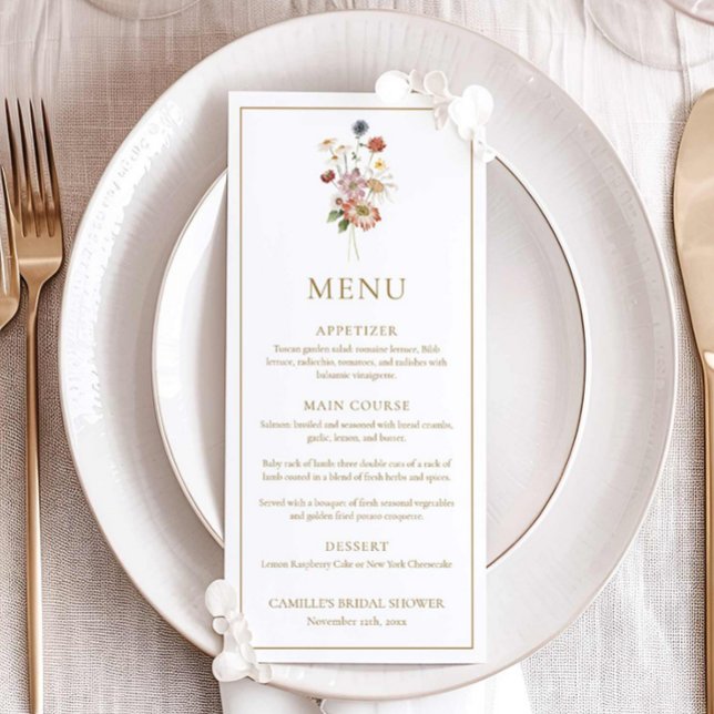 Carte de menu de mariage champêtre (Wildflower Bridal Shower Menu Card)
