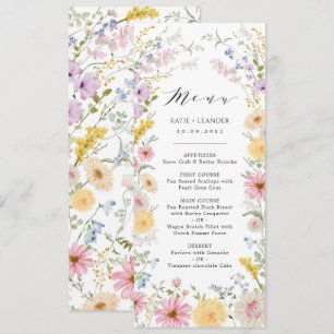 Carte de Menu de Mariage Champêtre Floral Romantiq
