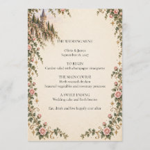 Carte de menu de mariage Château de conte de fées