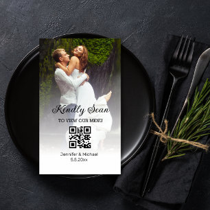 carte de menu de mariage chic minimaliste qr code