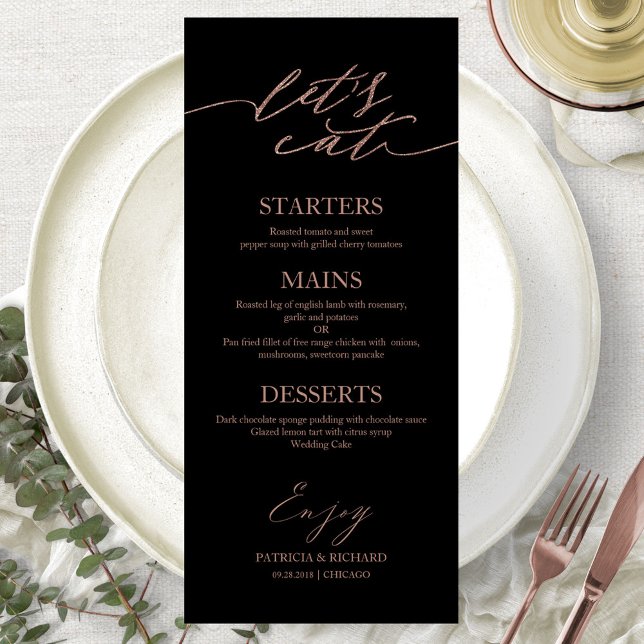 Carte de menu de mariage chic pour assiette 'Mange (Créateur téléchargé)