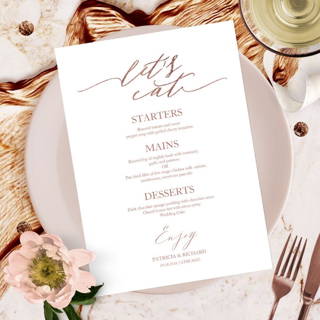 Carte de menu de mariage chic pour assiette 'Mange (Créateur téléchargé)