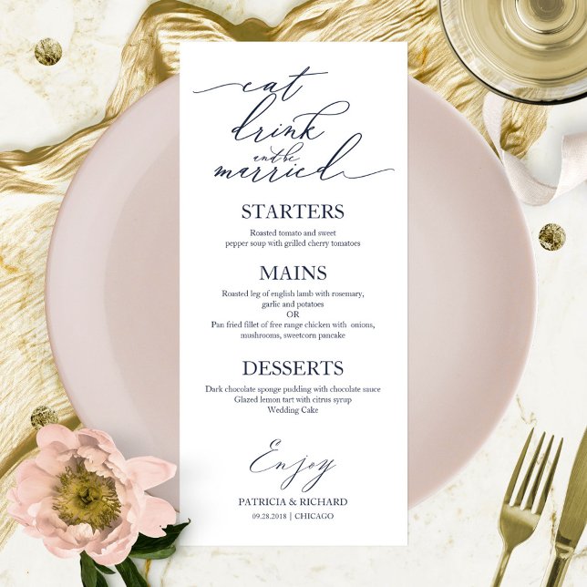 Carte de menu de mariage chic pour assiette 'Mange (Créateur téléchargé)
