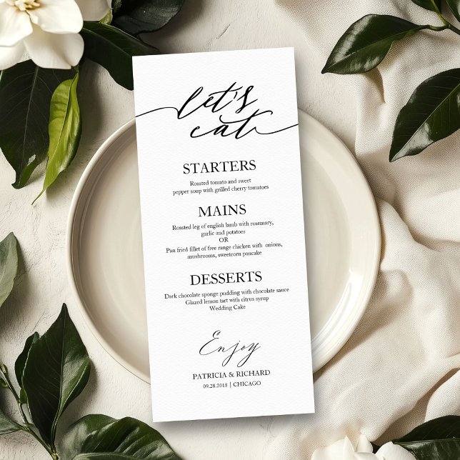 Carte de menu de mariage chic pour assiette 'Mange (Créateur téléchargé)