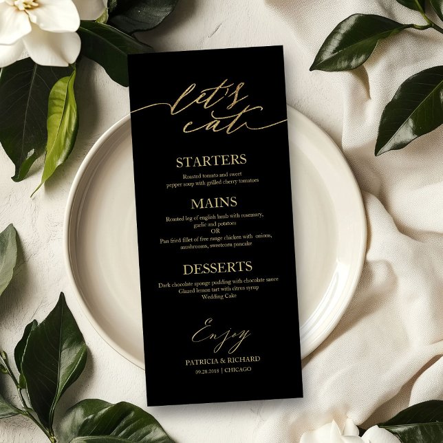 Carte de menu de mariage chic pour assiette 'Mange (Créateur téléchargé)
