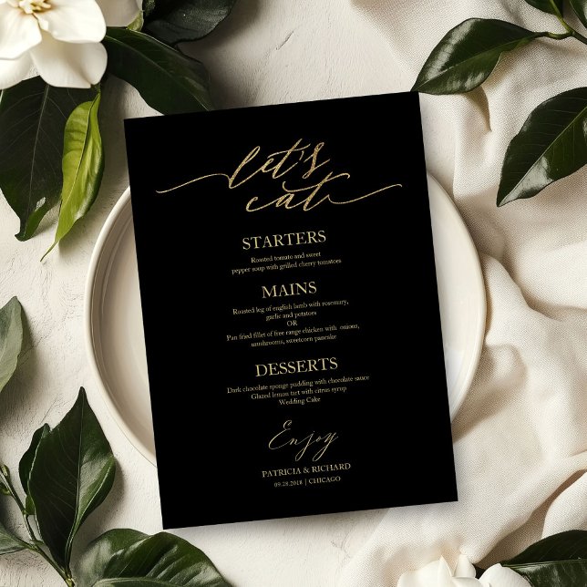 Carte de menu de mariage chic pour assiette 'Mange (Créateur téléchargé)