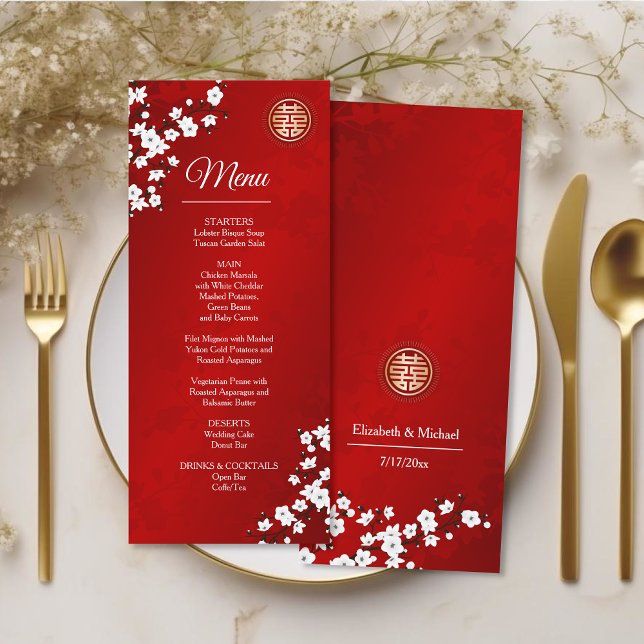Carte de menu de mariage chinois Fleur orientale b (Créateur téléchargé)