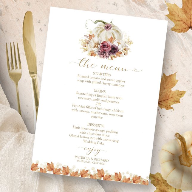 Carte de menu de mariage citrouille coup de foudre (Créateur téléchargé)