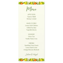 Carte de menu de mariage Citrus Garden Orange & Le