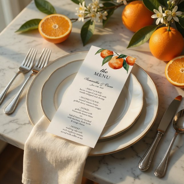 Carte de Menu de Mariage Citrus | Orange Méditerra (Créateur téléchargé)