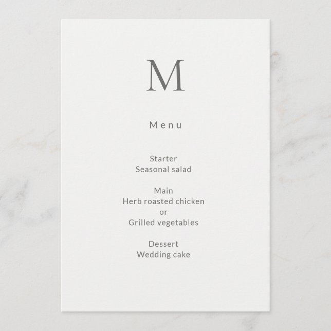Carte de Menu de Mariage Civil Initial Unique (Devant)