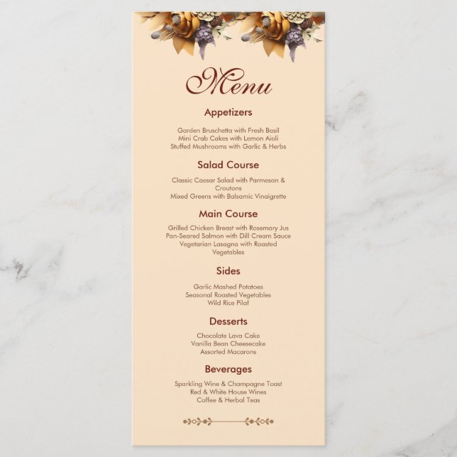 Carte de Menu de Mariage Classique Romantique (Devant)