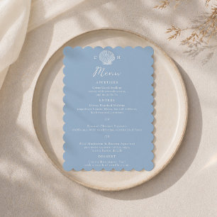 Carte de menu de mariage Coquillage bleu festonné