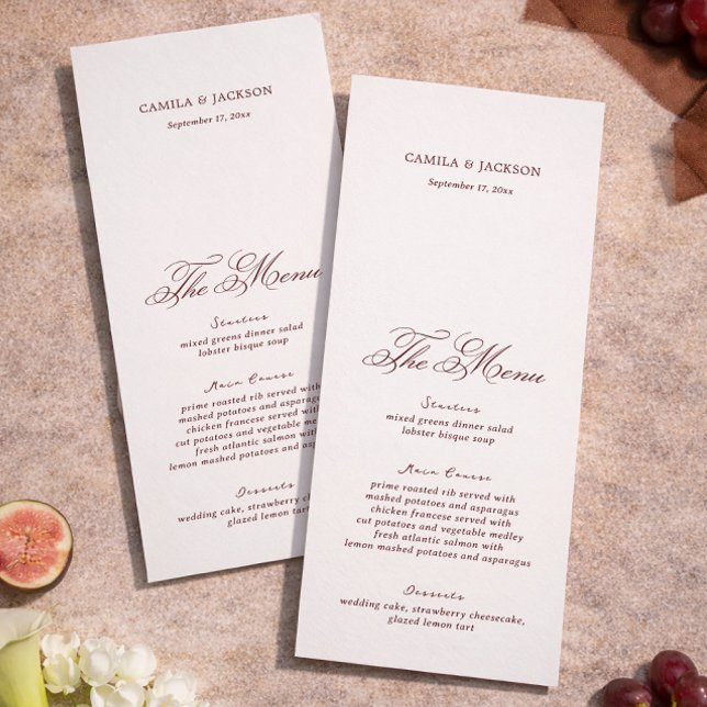 Carte de Menu de Mariage Crème Victorienne et Bour (Créateur téléchargé)